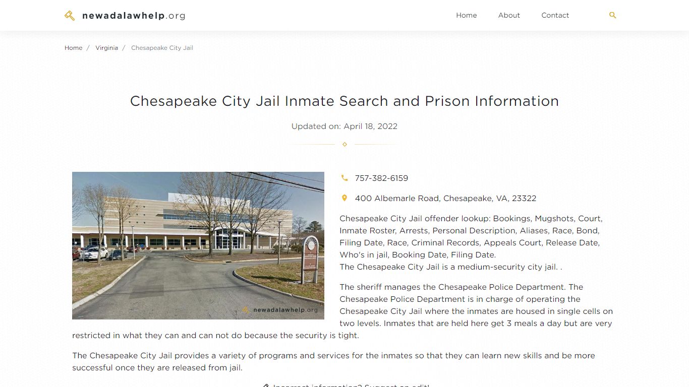 Chesapeake City Jail Inmate Search, Visitation, Phone no ...